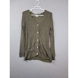 iKnit Olive Green LS Button Up Slouchy Cardigan Sweater Women's Plus 1X Pockets
